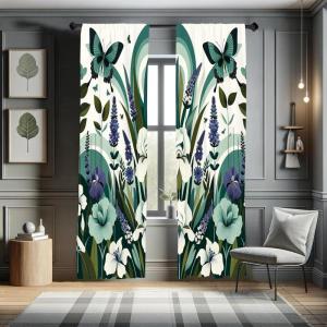 Ambesonne Modern Window Curtains, Jumble Colors Illustration of Oriental Floral Motif with Greenery Leaves, Lightweight Decorative 2-Panel Set & Rod Pocket, Pair of – 28″ x 63″, Pale Grey Multicolor(Seafoam Jade Green Ivory)