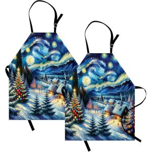 Ambesonne Multicolor Aprons(Blue Evergreen and Mustard)