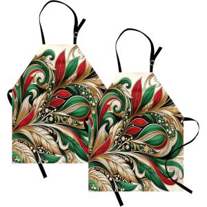 Ambesonne Multicolor Aprons(Green Ecru Vermilion)