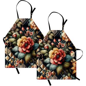 Ambesonne Multicolor Aprons(Khaki Coral Olive Green)
