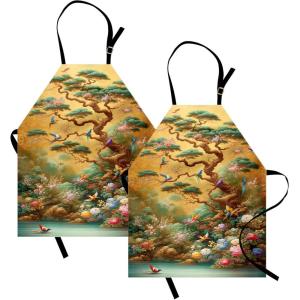 Ambesonne Multicolor Aprons(Pale Coffee Sea Green)