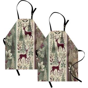 Ambesonne Multicolor Aprons(Raspberry and Sage Green)