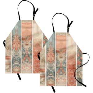 Ambesonne Multicolor Aprons(Salmon Pale Teal Dusk)