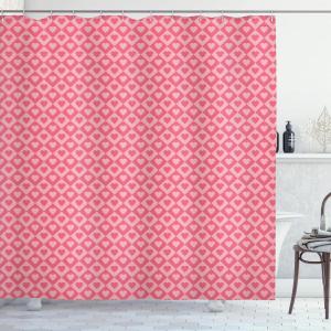 Ambesonne Pink Shower Curtain, Zigzag Look Pattern of Continuous Diamond Motifs Abstract Bohemian Print, Cloth Fabric Bathroom Decor Set with Hooks, 69″ W x 70″ L, Pale Fuchsia Soft Pink(Dried Rose Pale Pink)