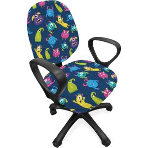Ambesonne Snow Office Chair Cover, Winter Clothes Pattern Sweater Socks Hat and Scarf Christmas Season Print, Stretchable Decorative Universal Size High Back Printed Slipcover, White Coral Sky Blue(Dark Sky Blue Multicolor)