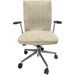 Ambesonne Snow Office Chair Cover, Winter Clothes Pattern Sweater Socks Hat and Scarf Christmas Season Print, Stretchable Decorative Universal Size High Back Printed Slipcover, White Coral Sky Blue(Pale Mustard Dark Yellow Blue)