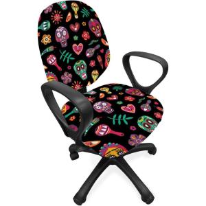 Ambesonne Snow Office Chair Cover, Winter Clothes Pattern Sweater Socks Hat and Scarf Christmas Season Print, Stretchable Decorative Universal Size High Back Printed Slipcover, White Coral Sky Blue(Charcoal Grey)