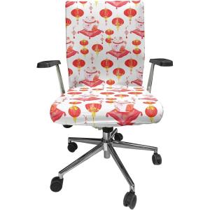 Ambesonne Snow Office Chair Cover, Winter Clothes Pattern Sweater Socks Hat and Scarf Christmas Season Print, Stretchable Decorative Universal Size High Back Printed Slipcover, White Coral Sky Blue(Coral Yellow)