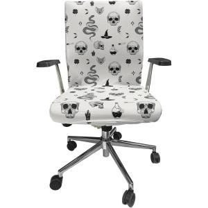 Ambesonne Snow Office Chair Cover, Winter Clothes Pattern Sweater Socks Hat and Scarf Christmas Season Print, Stretchable Decorative Universal Size High Back Printed Slipcover, White Coral Sky Blue(Coconut Charcoal Grey)