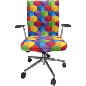 Ambesonne Snow Office Chair Cover, Winter Clothes Pattern Sweater Socks Hat and Scarf Christmas Season Print, Stretchable Decorative Universal Size High Back Printed Slipcover, White Coral Sky Blue(Yellow Purple)