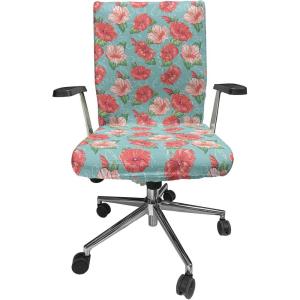 Ambesonne Snow Office Chair Cover, Winter Clothes Pattern Sweater Socks Hat and Scarf Christmas Season Print, Stretchable Decorative Universal Size High Back Printed Slipcover, White Coral Sky Blue(Teal Coral)