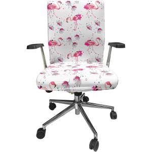 Ambesonne Snow Office Chair Cover, Winter Clothes Pattern Sweater Socks Hat and Scarf Christmas Season Print, Stretchable Decorative Universal Size High Back Printed Slipcover, White Coral Sky Blue(Blue Pink)