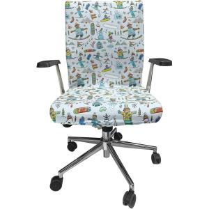 Ambesonne Snow Office Chair Cover, Winter Clothes Pattern Sweater Socks Hat and Scarf Christmas Season Print, Stretchable Decorative Universal Size High Back Printed Slipcover, White Coral Sky Blue(Pale Azure Blue Soft Blue)