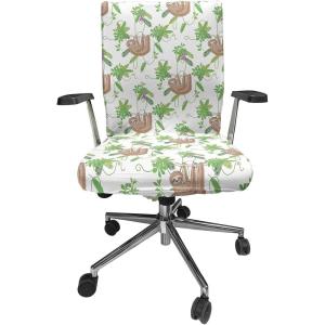 Ambesonne Snow Office Chair Cover, Winter Clothes Pattern Sweater Socks Hat and Scarf Christmas Season Print, Stretchable Decorative Universal Size High Back Printed Slipcover, White Coral Sky Blue(Lime Green)