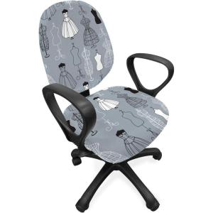 Ambesonne Snow Office Chair Cover, Winter Clothes Pattern Sweater Socks Hat and Scarf Christmas Season Print, Stretchable Decorative Universal Size High Back Printed Slipcover, White Coral Sky Blue(Blue Grey)