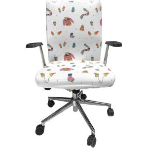 Ambesonne Snow Office Chair Cover, Winter Clothes Pattern Sweater Socks Hat and Scarf Christmas Season Print, Stretchable Decorative Universal Size High Back Printed Slipcover, White Coral Sky Blue(White Coral Sky Blue)