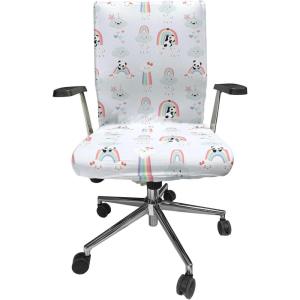 Ambesonne Snow Office Chair Cover, Winter Clothes Pattern Sweater Socks Hat and Scarf Christmas Season Print, Stretchable Decorative Universal Size High Back Printed Slipcover, White Coral Sky Blue(Multi Color)