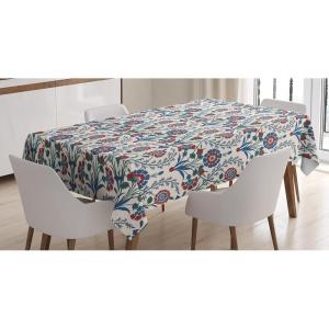 Ambesonne Snowflake Tablecloth, Winter Holiday Illustration Christmas Snowflakes on Abstract Background, Rectangular Table Cover for Dining Room Kitchen Decor, 60″ X 84″,Blue White(Maroon Teal)