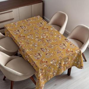 Ambesonne Snowflake Tablecloth, Winter Holiday Illustration Christmas Snowflakes on Abstract Background, Rectangular Table Cover for Dining Room Kitchen Decor, 60″ X 84″,Blue White(Mustard Brown)