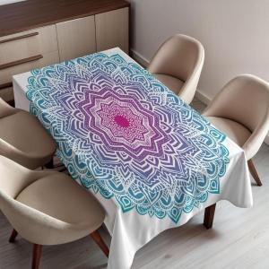 Ambesonne Snowflake Tablecloth, Winter Holiday Illustration Christmas Snowflakes on Abstract Background, Rectangular Table Cover for Dining Room Kitchen Decor, 60″ X 84″,Blue White(White Pink Blue)