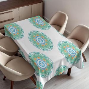 Ambesonne Snowflake Tablecloth, Winter Holiday Illustration Christmas Snowflakes on Abstract Background, Rectangular Table Cover for Dining Room Kitchen Decor, 60″ X 84″,Blue White(Orange Teal)