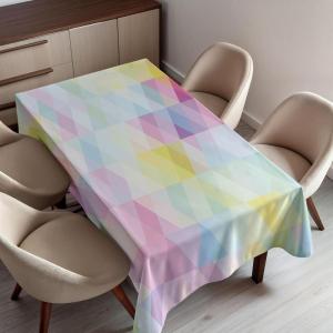 Ambesonne Snowflake Tablecloth, Winter Holiday Illustration Christmas Snowflakes on Abstract Background, Rectangular Table Cover for Dining Room Kitchen Decor, 60″ X 84″,Blue White(Pink Yellow)