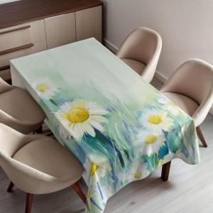 Ambesonne Snowflake Tablecloth, Winter Holiday Illustration Christmas Snowflakes on Abstract Background, Rectangular Table Cover for Dining Room Kitchen Decor, 60″ X 84″,Blue White(Pale Green)