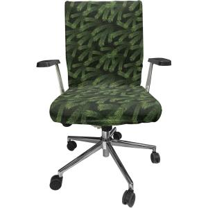 Ambesonne Squirrel Office Chair Cover, Christmas New Year Nature Pattern with Reindeers and Cardinal Birds Sketch Art, Stretchable Decorative Universal Size High Back Printed Slipcover, Brown White(Green Caramel)