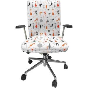 Ambesonne Squirrel Office Chair Cover, Christmas New Year Nature Pattern with Reindeers and Cardinal Birds Sketch Art, Stretchable Decorative Universal Size High Back Printed Slipcover, Brown White(Black Orange)