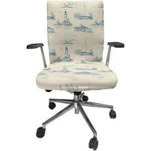 Ambesonne Squirrel Office Chair Cover, Christmas New Year Nature Pattern with Reindeers and Cardinal Birds Sketch Art, Stretchable Decorative Universal Size High Back Printed Slipcover, Brown White(Blue Beige)