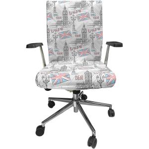 Ambesonne Squirrel Office Chair Cover, Christmas New Year Nature Pattern with Reindeers and Cardinal Birds Sketch Art, Stretchable Decorative Universal Size High Back Printed Slipcover, Brown White(Blue Pink)