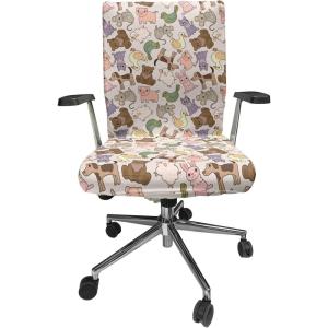 Ambesonne Squirrel Office Chair Cover, Christmas New Year Nature Pattern with Reindeers and Cardinal Birds Sketch Art, Stretchable Decorative Universal Size High Back Printed Slipcover, Brown White(Brown Beige)