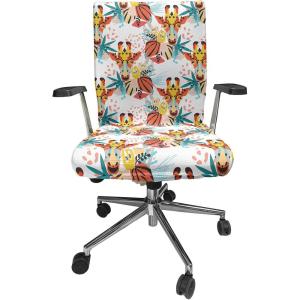 Ambesonne Squirrel Office Chair Cover, Christmas New Year Nature Pattern with Reindeers and Cardinal Birds Sketch Art, Stretchable Decorative Universal Size High Back Printed Slipcover, Brown White(Orange Sea Green White)