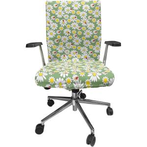 Ambesonne Squirrel Office Chair Cover, Christmas New Year Nature Pattern with Reindeers and Cardinal Birds Sketch Art, Stretchable Decorative Universal Size High Back Printed Slipcover, Brown White(Fern Green Yellow White)