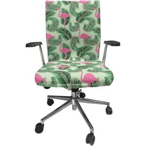 Ambesonne Squirrel Office Chair Cover, Christmas New Year Nature Pattern with Reindeers and Cardinal Birds Sketch Art, Stretchable Decorative Universal Size High Back Printed Slipcover, Brown White(Pink Emerald)