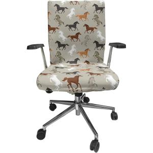 Ambesonne Squirrel Office Chair Cover, Christmas New Year Nature Pattern with Reindeers and Cardinal Birds Sketch Art, Stretchable Decorative Universal Size High Back Printed Slipcover, Brown White(Grey Brown)