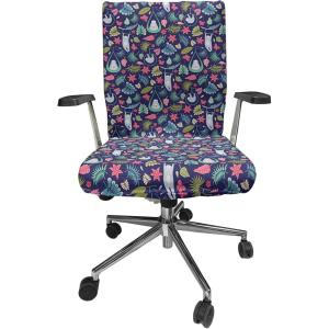 Ambesonne Squirrel Office Chair Cover, Christmas New Year Nature Pattern with Reindeers and Cardinal Birds Sketch Art, Stretchable Decorative Universal Size High Back Printed Slipcover, Brown White(Indigo Blue)
