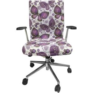 Ambesonne Squirrel Office Chair Cover, Christmas New Year Nature Pattern with Reindeers and Cardinal Birds Sketch Art, Stretchable Decorative Universal Size High Back Printed Slipcover, Brown White(Purple White)