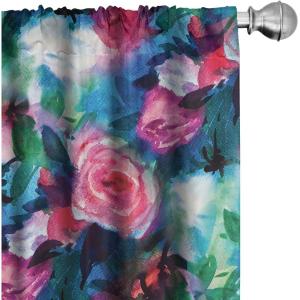 Ambesonne Tropical Curtains, Neutral Colors Boho Silhouettes of Exotic Jungle Leaves Gothic Vibes, Window Treatments 2 Panel Set for Living Room Bedroom, Pair of – 28″ x 63″, Charcoal Grey Pale Grey(Coral Shamrock Green)