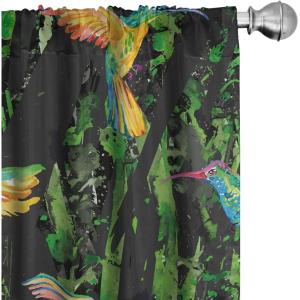 Ambesonne Tropical Curtains, Neutral Colors Boho Silhouettes of Exotic Jungle Leaves Gothic Vibes, Window Treatments 2 Panel Set for Living Room Bedroom, Pair of – 28″ x 63″, Charcoal Grey Pale Grey(Fern Green)