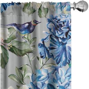 Ambesonne Tropical Curtains, Neutral Colors Boho Silhouettes of Exotic Jungle Leaves Gothic Vibes, Window Treatments 2 Panel Set for Living Room Bedroom, Pair of – 28″ x 63″, Charcoal Grey Pale Grey(Cobalt Blue Peacock Green)