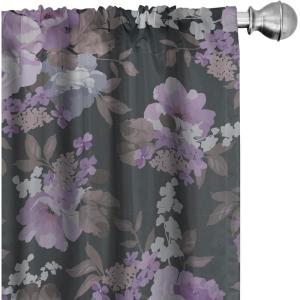 Ambesonne Tropical Curtains, Neutral Colors Boho Silhouettes of Exotic Jungle Leaves Gothic Vibes, Window Treatments 2 Panel Set for Living Room Bedroom, Pair of – 28″ x 63″, Charcoal Grey Pale Grey(Pale Lilac Dusk Off White)