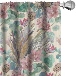 Ambesonne Tropical Curtains, Neutral Colors Boho Silhouettes of Exotic Jungle Leaves Gothic Vibes, Window Treatments 2 Panel Set for Living Room Bedroom, Pair of – 28″ x 63″, Charcoal Grey Pale Grey(Almond Green and Pale Pink)