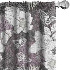 Ambesonne Tropical Curtains, Neutral Colors Boho Silhouettes of Exotic Jungle Leaves Gothic Vibes, Window Treatments 2 Panel Set for Living Room Bedroom, Pair of – 28″ x 63″, Charcoal Grey Pale Grey(Off White Lilac Taupe)