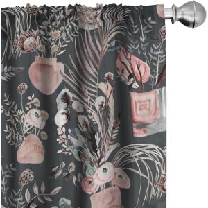 Ambesonne Tropical Curtains, Neutral Colors Boho Silhouettes of Exotic Jungle Leaves Gothic Vibes, Window Treatments 2 Panel Set for Living Room Bedroom, Pair of – 28″ x 63″, Charcoal Grey Pale Grey(Laurel Green Blush)