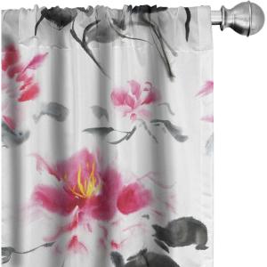 Ambesonne Tropical Curtains, Neutral Colors Boho Silhouettes of Exotic Jungle Leaves Gothic Vibes, Window Treatments 2 Panel Set for Living Room Bedroom, Pair of – 28″ x 63″, Charcoal Grey Pale Grey(Magenta and Purpleblue)