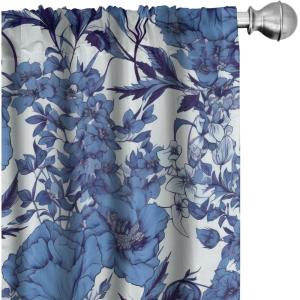 Ambesonne Tropical Curtains, Neutral Colors Boho Silhouettes of Exotic Jungle Leaves Gothic Vibes, Window Treatments 2 Panel Set for Living Room Bedroom, Pair of – 28″ x 63″, Charcoal Grey Pale Grey(Dark Ceil Blue and Soft Blue)