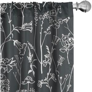Ambesonne Tropical Curtains, Neutral Colors Boho Silhouettes of Exotic Jungle Leaves Gothic Vibes, Window Treatments 2 Panel Set for Living Room Bedroom, Pair of – 28″ x 63″, Charcoal Grey Pale Grey(Charcoal White)
