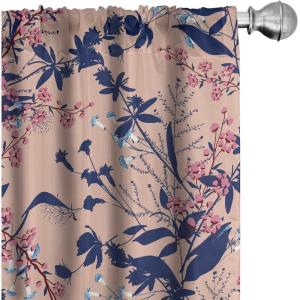 Ambesonne Tropical Curtains, Neutral Colors Boho Silhouettes of Exotic Jungle Leaves Gothic Vibes, Window Treatments 2 Panel Set for Living Room Bedroom, Pair of – 28″ x 63″, Charcoal Grey Pale Grey(Dark Indigo Coral Pink)