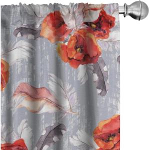 Ambesonne Tropical Curtains, Neutral Colors Boho Silhouettes of Exotic Jungle Leaves Gothic Vibes, Window Treatments 2 Panel Set for Living Room Bedroom, Pair of – 28″ x 63″, Charcoal Grey Pale Grey(Vermilion and Taupe Grey)